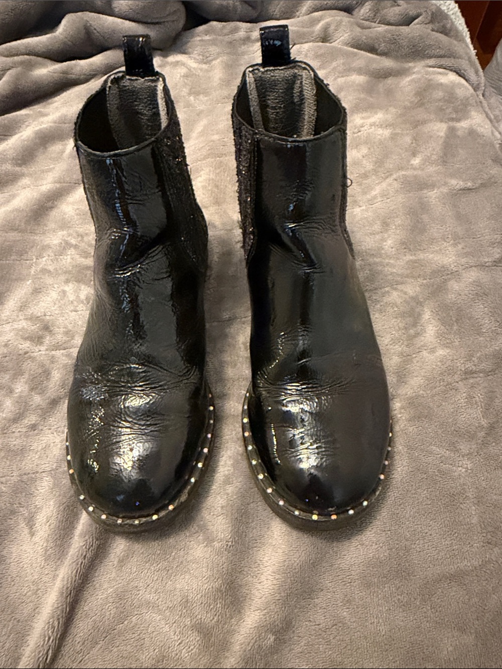 Sophia Webster Mini Black Patent Chelsea Ankle Boots with Studded Trim size 13